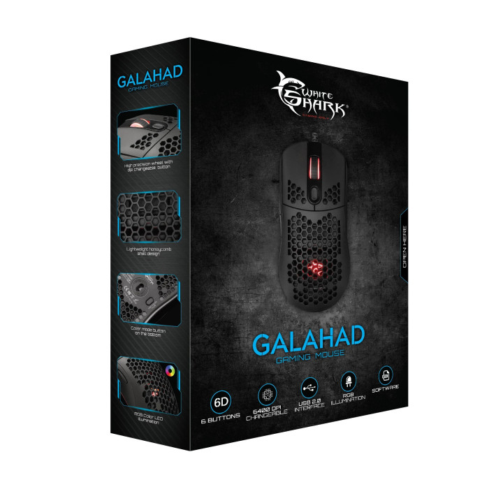 Безжична геймърска мишка White Shark GALAHAD, 7200dpi, 1000Hz, RGB подсветка - GALAHAD-B - 7
