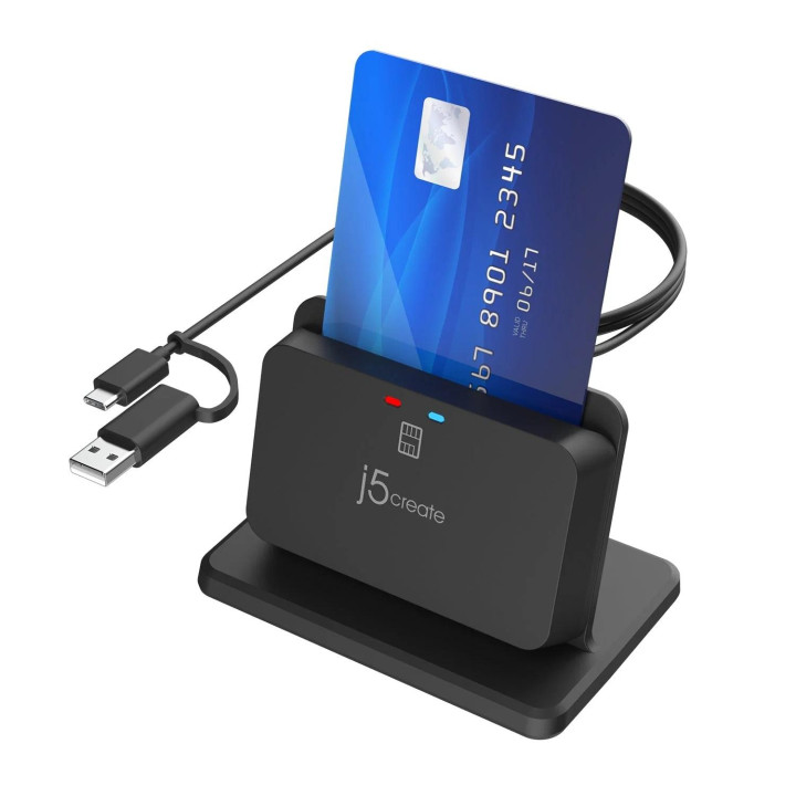 Картов четец j5create JUR261-N, USB-A 2.0/USB-C 3.2, Sim card, 2m кабел - JUR261-N - 2