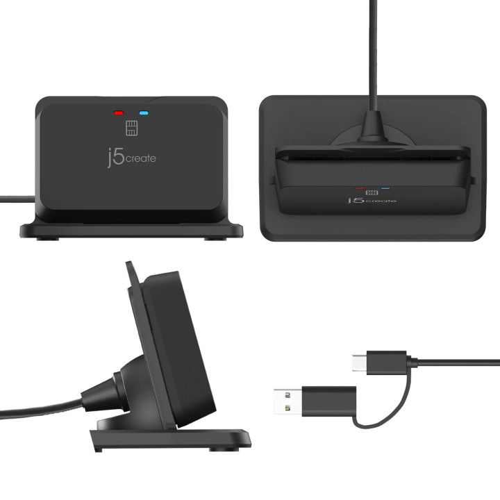 Картов четец j5create JUR261-N, USB-A 2.0/USB-C 3.2, Sim card, 2m кабел - JUR261-N - 3