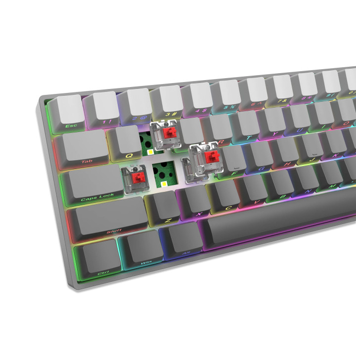 Геймърска механична клавиатура White Shark Nunchaku, 60%, Red Switches, RGB подсветка, Hot-swap, 68 клавиша - NUNCHAKU-G-US-RED.