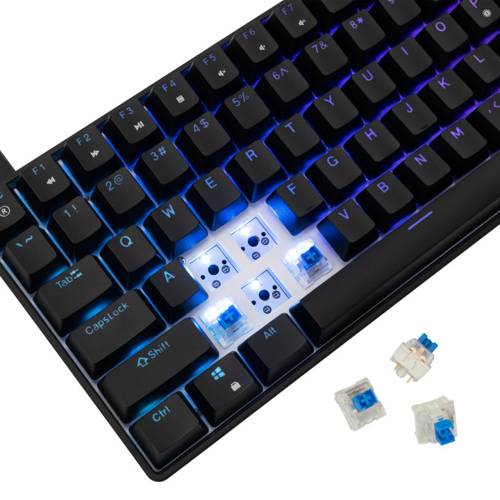 Геймърска механична клавиатура White Shark HAMACHI, 75%, YUSYA Blue Switches, Hot-swap, RGB подсветка, 84 клавиша - HAMACHI-B-US