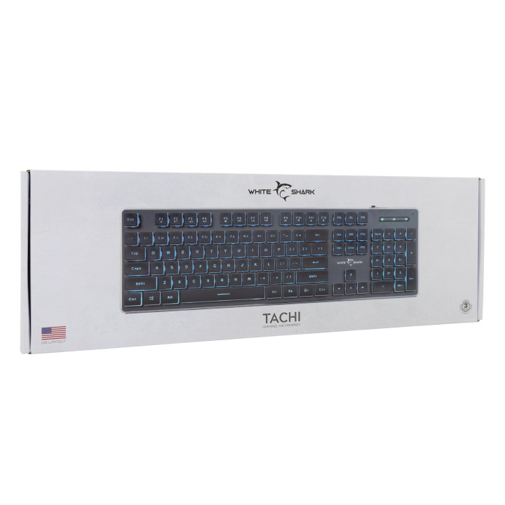 Нископрофилна геймърска клавиатура White Shark TACHI, 104 клавиша, USB, Ice Blue LED подсветка - TACHI-B-US - 7