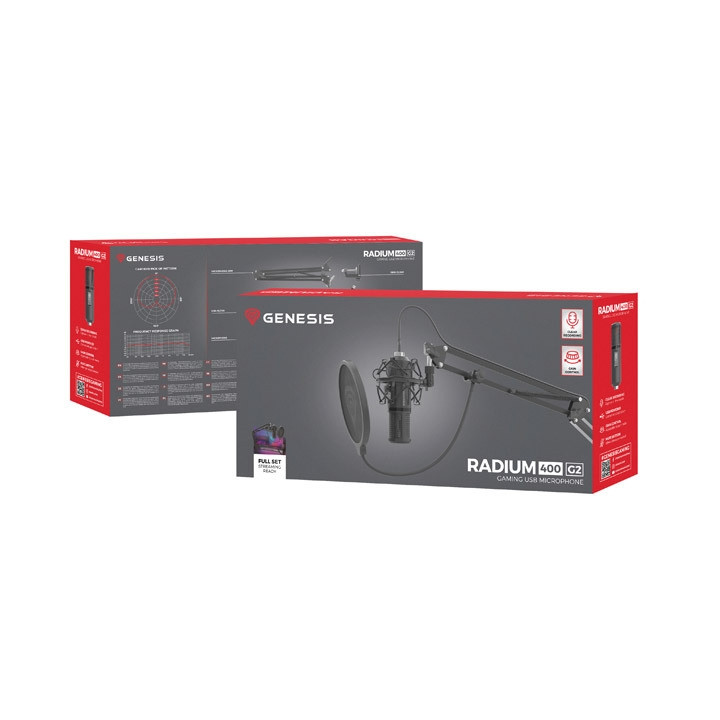 Микрофон Genesis Radium 400 G2 Studio, USB, кардиоиден, с рамо и поп филтър - NGM-2285 - 5
