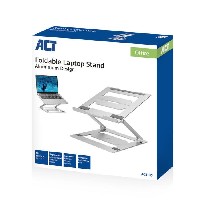 Стойка за лаптоп ACT AC8135, алуминиева, сгъваема, регулируема, до 15.6", сива - 5
