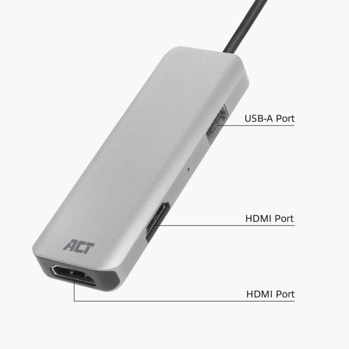 USB-C докинг станция ACT AC7013, 2x HDMI + 1x USB-A, 4K MST, 12 см - 3