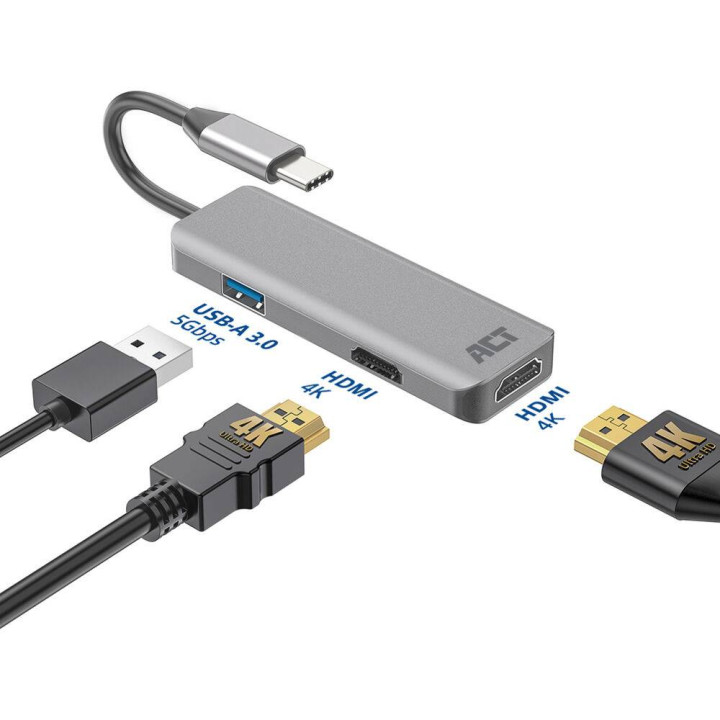 USB-C докинг станция ACT AC7013, 2x HDMI + 1x USB-A, 4K MST, 12 см - 4