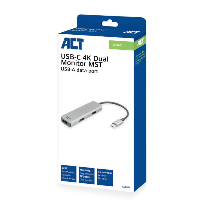 USB-C докинг станция ACT AC7013, 2x HDMI + 1x USB-A, 4K MST, 12 см - 9