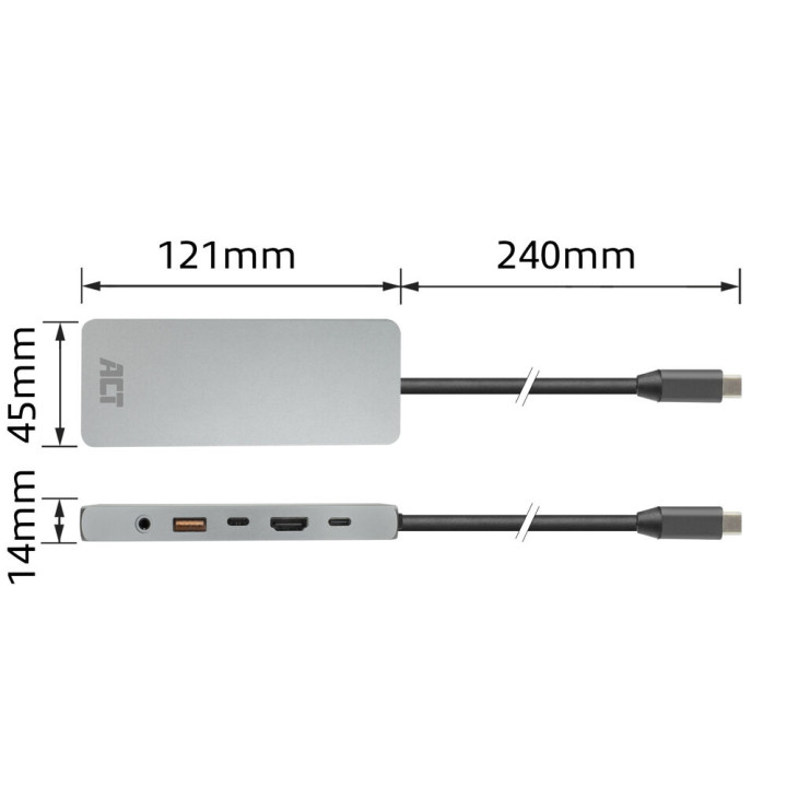 Докинг станция ACT AC7095, USB-C към HDMI, 4K/8K 30Hz, 2.5G LAN, USB-C/A - 5