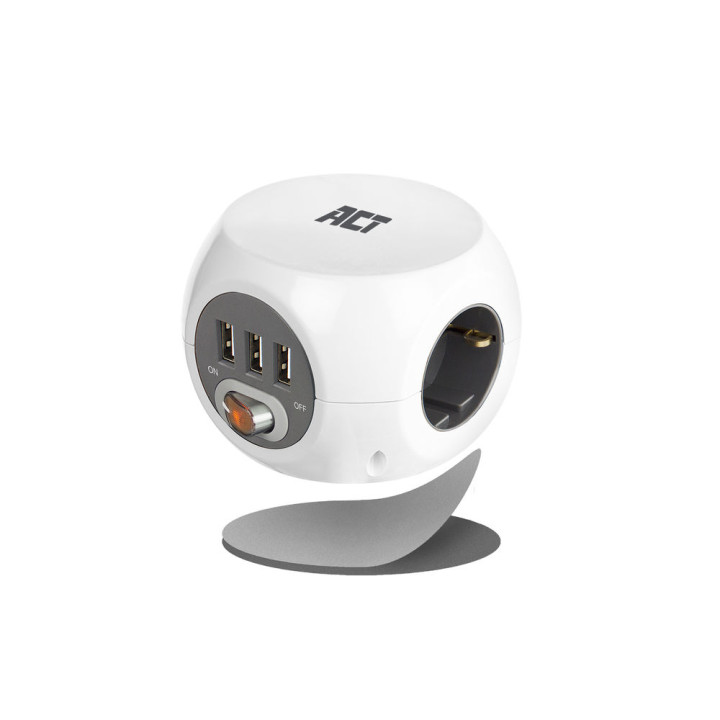 Разклонител ACT куб, 3 гнезда, 3x USB-A, 3.0м, бял - AC2410 - 7