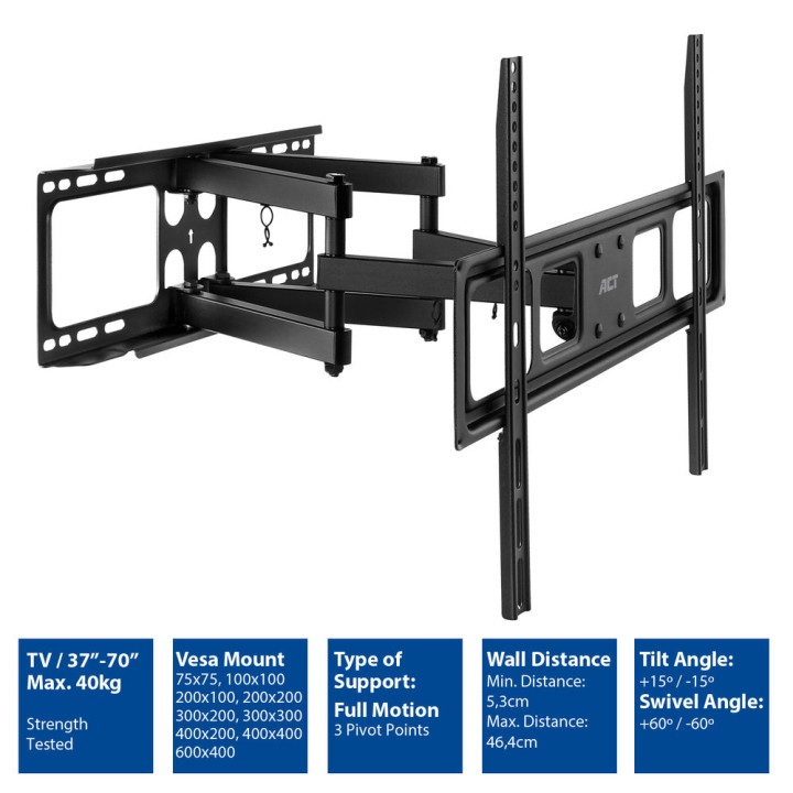 Стенна стойка ACT AC8355 за телевизори 37-70", VESA съвместима - 2