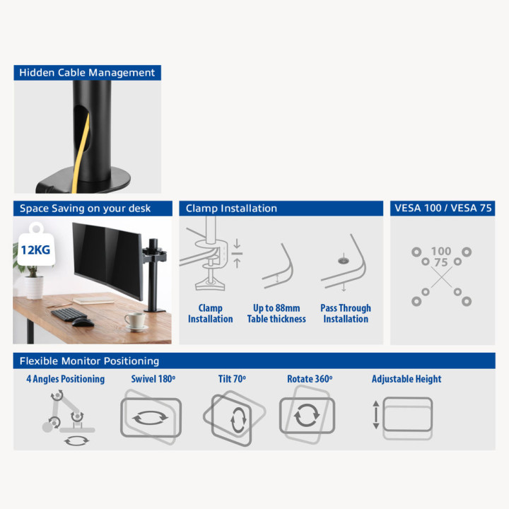 Настолна стойка за монитори ACT Office Solid Pro, 10-32", двойна - AC8326 - 4
