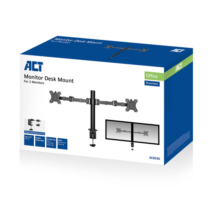Настолна стойка за монитори ACT Office Solid Pro, 10-32", двойна - AC8326 - 7