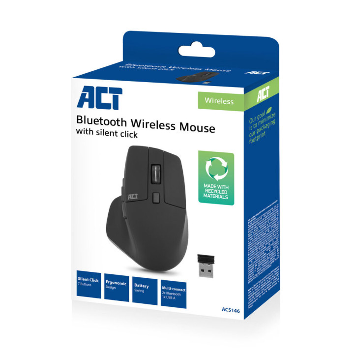 Безжична ергономична мишка ACT AC5146, безшумна, 2400 DPI, Bluetooth и USB-A приемник - 6