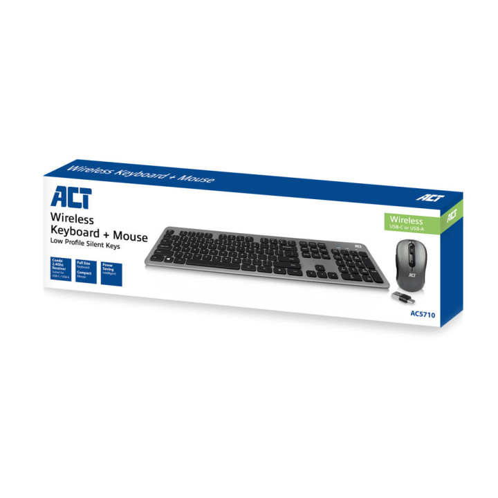 Безжичен комплект ACT AC5710, клавиатура и мишка с USB-C/USB-A приемник - 6