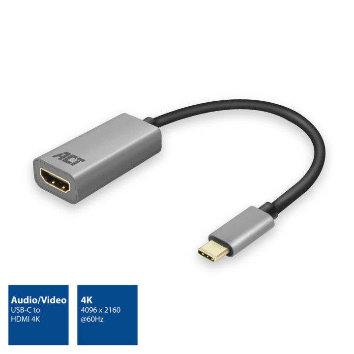 USB-C към HDMI адаптер ACT AC7010, 4K@60Hz, 0.15m, алуминиев - 1