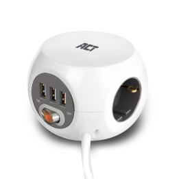 Разклонител ACT AC2405, куб с 3 гнезда, 3x USB-A, бял, 1.5м - 1