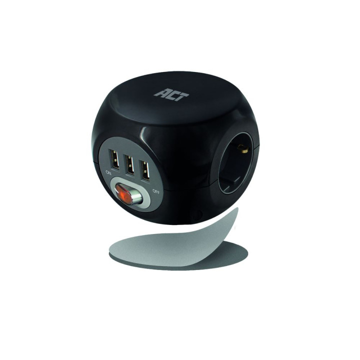 Разклонител ACT AC2400, 3 контакта, 3x USB-A, ключ, 1.5м - 8