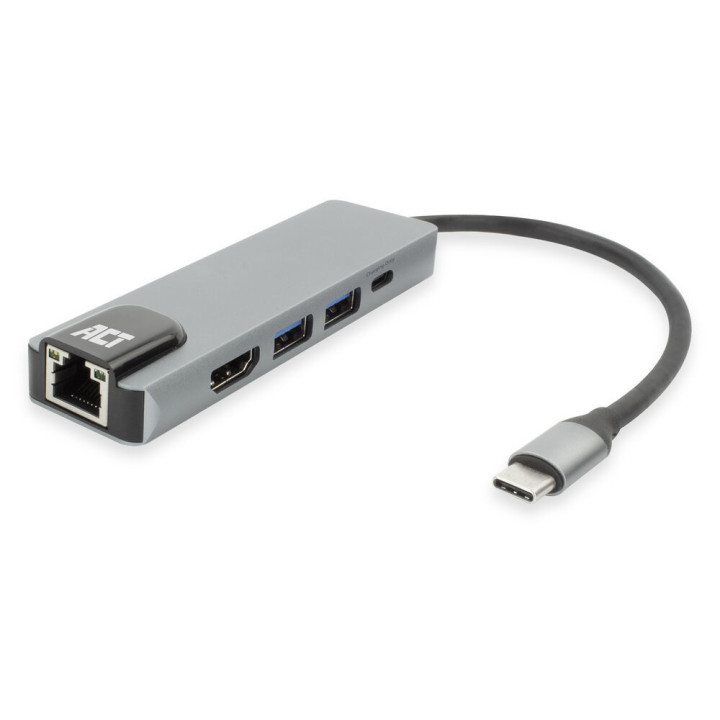 USB-C докинг станция ACT AC7091, HDMI 4K@60Hz, Gigabit Ethernet, 2x USB-A, USB-C PD 100W - 1