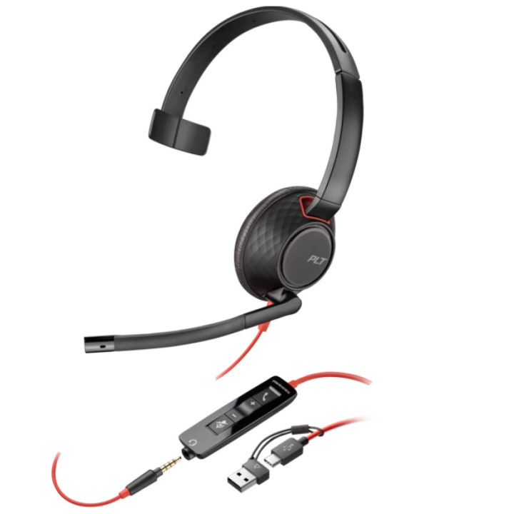 Слушалка HP POLY Blackwire 5210, моно, USB-C/3.5mm, с USB-C/A адаптер - 8X230A6 - 1
