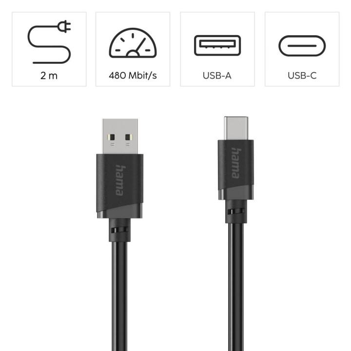 Кабел HAMA USB-A - USB-C, 2 м, черен - HAMA-201812 - 3