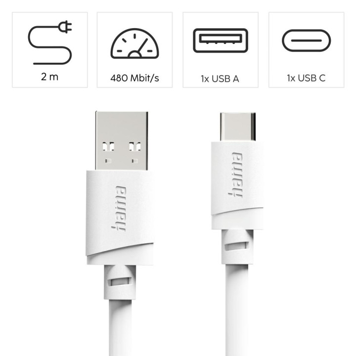 Кабел HAMA USB-A към USB-C, 2m, 480Mbps, бял - HAMA-201813 - 3