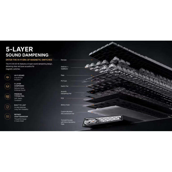 Безжична геймърска механична клавиатура Aula HERO 75 HE, 75%, Magnetic Linear Switches, RGB, 8000Hz, Bluetooth/USB - HERO75-HE-S