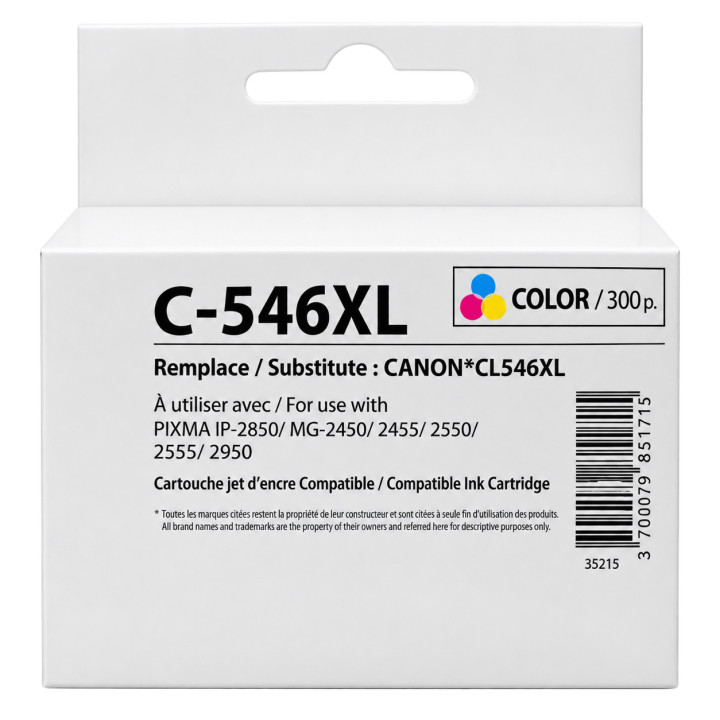Мастилена касета UPRINT CL-546XL, съвместима с Canon IP2850/MG2450/MG2550/TS335x, цветна, 360 копия - CL-546XL-G - 1
