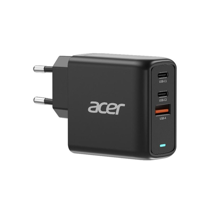 Адаптер Acer Power Adapter 67W, PD GaN Charger, 2x USB-C + 1x USB-A, EU Plug, 100W USB-C кабел - ZL.ADTCC.00J - 1