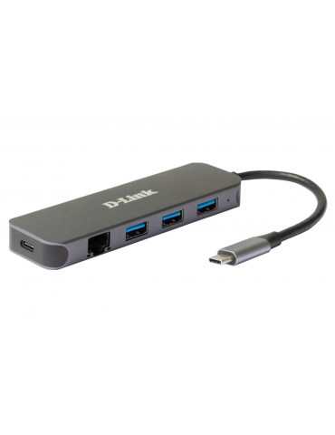 D-Link 5-in-1 USB-C хъб with Gigabit Ethernet/Power Delivery - DUB-2334