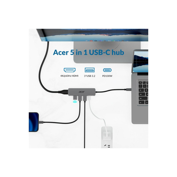 USB-C докинг станция Acer 5в1, 3x USB 3.0 5Gbps, 1x HDMI 4K 60Hz, 1x USB-C 100W PD - HP.DSCAB.021 - 3