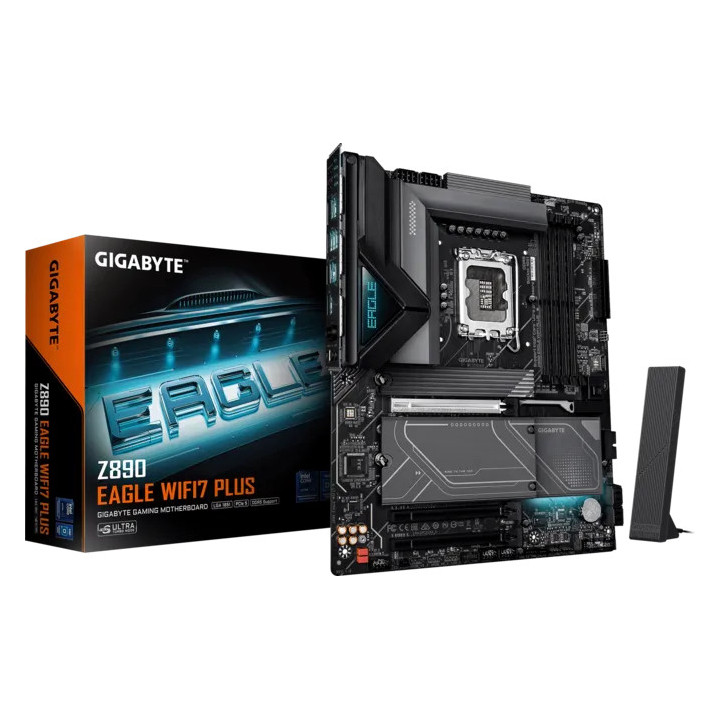 Дънна платка GIGABYTE Z890 EAGLE WIFI7 PLUS, Intel Z890, LGA1851, DDR5 9466+MT/s (OC), PCIe 5.0, Wi-Fi 7, 2.5GbE - 1
