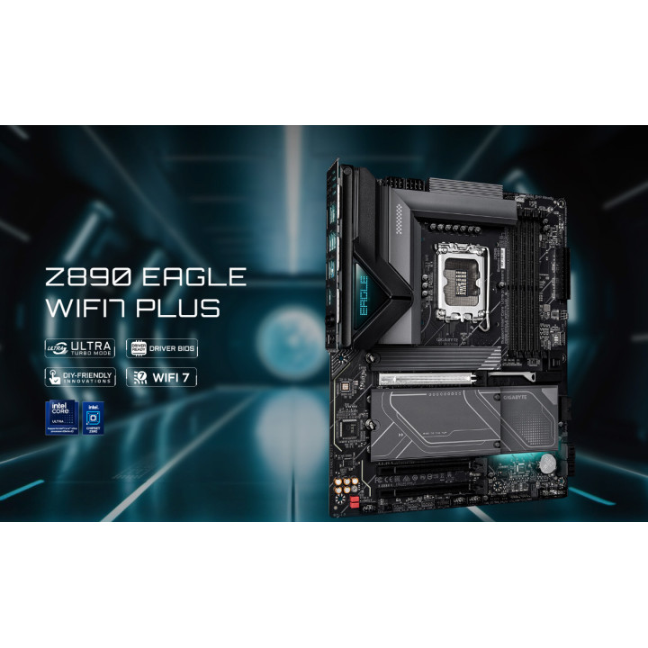 Дънна платка GIGABYTE Z890 EAGLE WIFI7 PLUS, Intel Z890, LGA1851, DDR5 9466+MT/s (OC), PCIe 5.0, Wi-Fi 7, 2.5GbE - 2