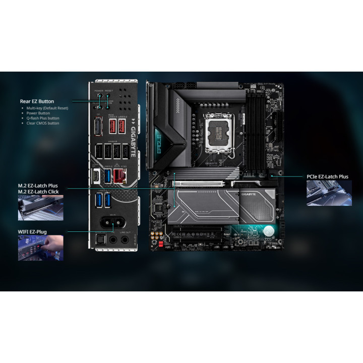 Дънна платка GIGABYTE Z890 EAGLE WIFI7 PLUS, Intel Z890, LGA1851, DDR5 9466+MT/s (OC), PCIe 5.0, Wi-Fi 7, 2.5GbE - 6