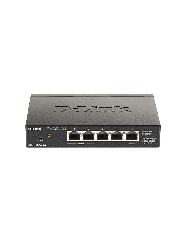 Суич D-Link DGS-1100-05PDV2, 5 портов 10/100/1000 Gigabit Smart Switch,PoE, управляем