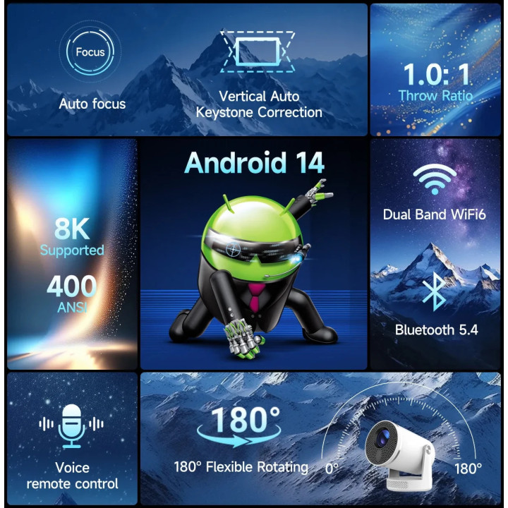 Проектор MagCubic HY320 Pro, 1080p Native, 4K Support, Android 14, 400 ANSI Lumens, Wi-Fi, Bluetooth 5.4 - MAGCUBIC-HY320PRO - 3