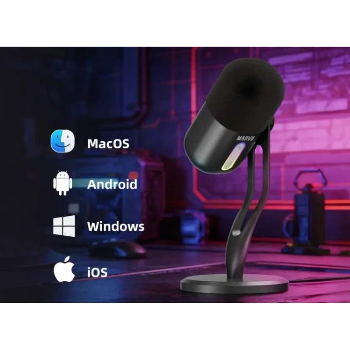Микрофон Marvo Blast 50, USB/3.5mm, RGB подсветка, шумопотискане - MIC-08-BK - 2