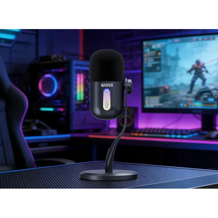 Микрофон Marvo Blast 50, USB/3.5mm, RGB подсветка, шумопотискане - MIC-08-BK - 3