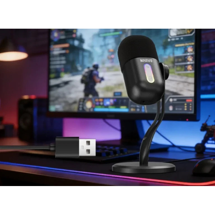Микрофон Marvo Blast 50, USB/3.5mm, RGB подсветка, шумопотискане - MIC-08-BK - 4
