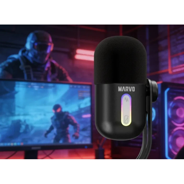 Микрофон Marvo Blast 50, USB/3.5mm, RGB подсветка, шумопотискане - MIC-08-BK - 5