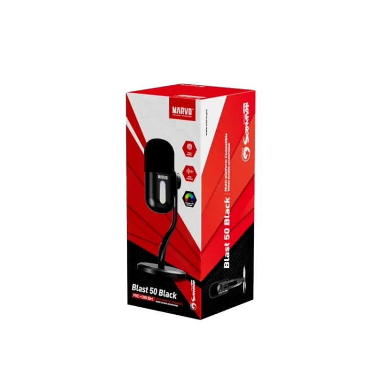 Микрофон Marvo Blast 50, USB/3.5mm, RGB подсветка, шумопотискане - MIC-08-BK - 13