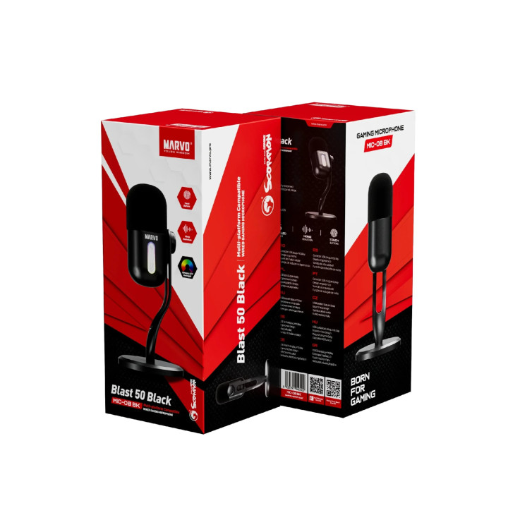 Микрофон Marvo Blast 50, USB/3.5mm, RGB подсветка, шумопотискане - MIC-08-BK - 14