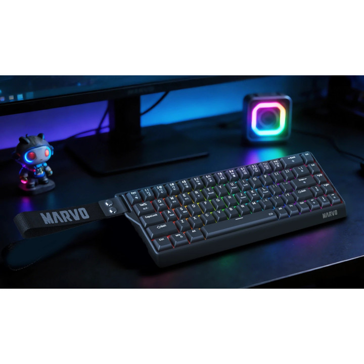 Безжична механична геймърска клавиатура Marvo Saber KG965W, 65%, Banana Crystal Linear, RGB подсветка, Bluetooth 5.3 - KG965W-BK