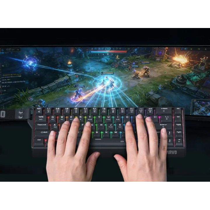 Безжична механична геймърска клавиатура Marvo Saber KG965W, 65%, Banana Crystal Linear, RGB подсветка, Bluetooth 5.3 - KG965W-BK