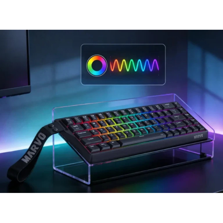 Безжична механична геймърска клавиатура Marvo Saber KG965W, 65%, Banana Crystal Linear, RGB подсветка, Bluetooth 5.3 - KG965W-BK