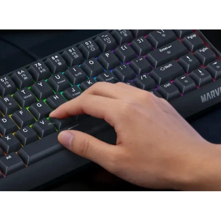 Безжична механична геймърска клавиатура Marvo Saber KG965W, 65%, Banana Crystal Linear, RGB подсветка, Bluetooth 5.3 - KG965W-BK