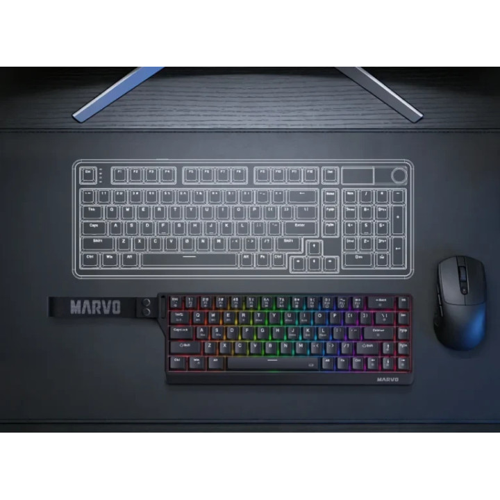 Безжична механична геймърска клавиатура Marvo Saber KG965W, 65%, Banana Crystal Linear, RGB подсветка, Bluetooth 5.3 - KG965W-BK