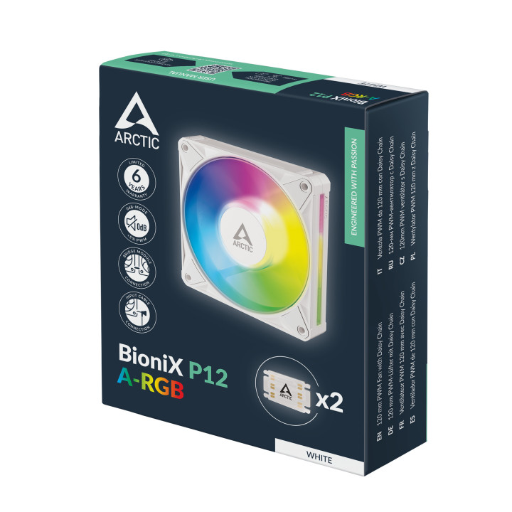 Вентилатор ARCTIC BioniX P12 A-RGB PWM, 120mm, 450-3000 RPM, Бял - ACFAN00336A - 7