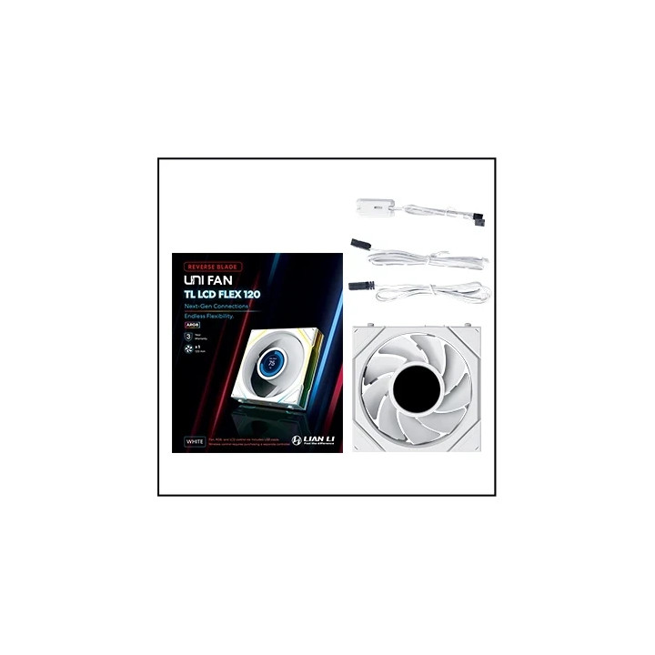 Вентилатор Lian Li UNI FAN TL LCD FLEX, 120mm, 1.8" LCD дисплей, ARGB, Reverse Blade, бял - 12RTLLCD1F1W - 3