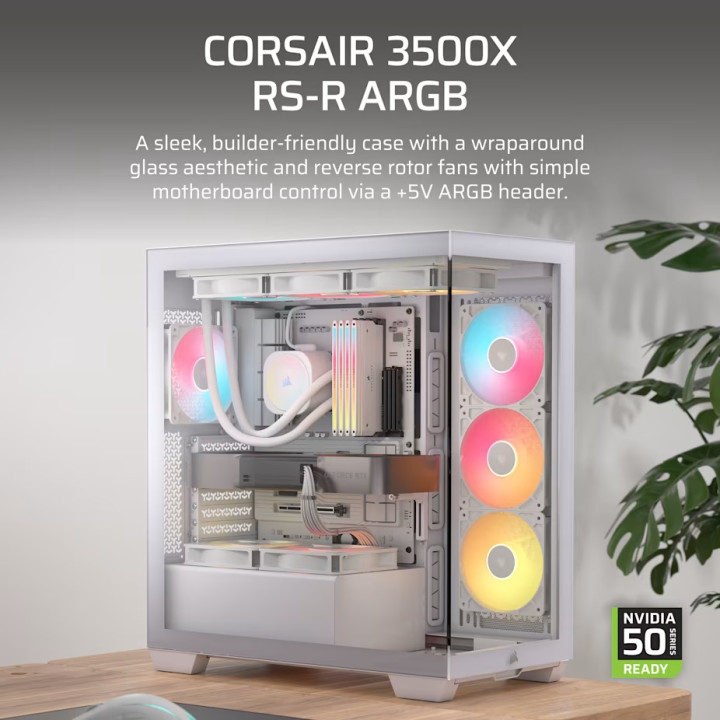 Кутия за компютър CORSAIR 3500X RSR ARGB Tempered Glass Mid-Tower, White - CC-9011323-WW - 2