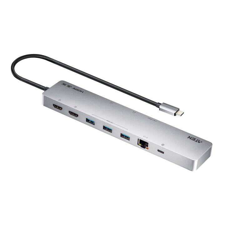 Докинг станция ATEN UH3240, 11-in-1 USB-C Multiport, 2x HDMI, LAN, 3.5mm, USB-C, SD/microSD, 3x USB 3.2, Power Pass-Through - UH